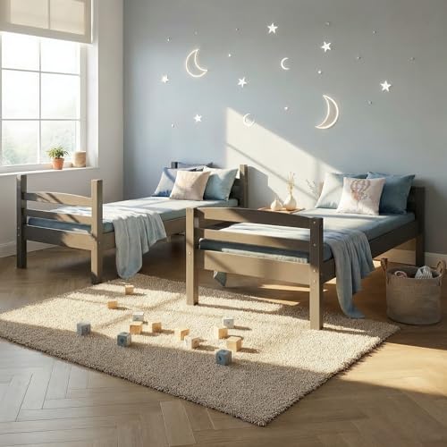 Inter Link – Etagenbett – Hochbett – Jugendbett - Rausfallschutz – Stockbett – Kinderbett – Mit 2 Lattenroste – Kiefer massivholz – Lavus - Grau lackiert – 90x200 cm