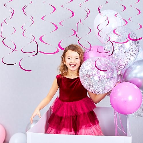 Image of Fumwase 30 PCS Party Swirl Decorations Hot Pink Shinny Foil Hanging Swirl Decorations with Double-Swirls and Single-Swirls Plastic Streamer for Ceiling Plastic Metallic Streamer for Party Decorations