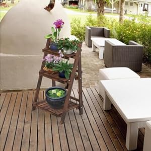 Yaheetech foldable ladder shelves decorative wall leaning home office storage rack shelves display shelving for livingroom bedroom balcony fir wood brown simple assembly 3 tier  urban country home decor