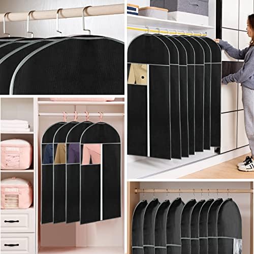 M MUNCASO 6 Pcs Clothes Cover Breathable Suit Jacket Covers Protector Bag with Clear Window and Zipper, Non-Woven Coat Bags Long Dress Garment Cover for Suit, Coat, Jacket, Dress(6pcs 100x60cm, Black)