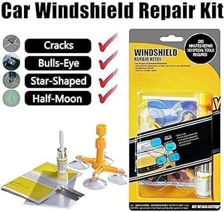 Windshield Repair Kit for Chips, Cracks, Bulls-Eye, Star-Shaped, Half-Moon, and Nicks - Car Window Glass Repair Tool Set for Quick and Easy Auto Windshield Scratch Fix & Polishing