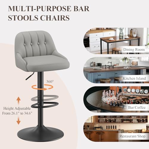 Image of MALOL Bar Stools Set of 4, Swivel Bar Chairs, Modern Adjustable PU Leather Upholstered Barstools Counter Height with Tufted Back for Bar, Kitchen Counter Island, Dining Room, Grey