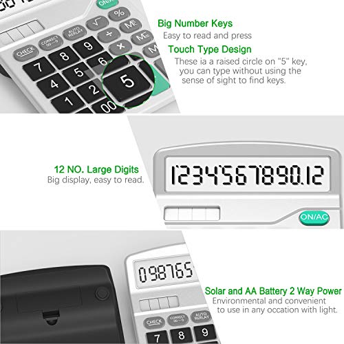 Calculator, Splaks 4 Pack Standard Functional Desktop Calculator Solar and AA Battery Dual Power Electronic Calculator with 12-Digit Large Display (2 Basic Black& 2 Updated Silver)