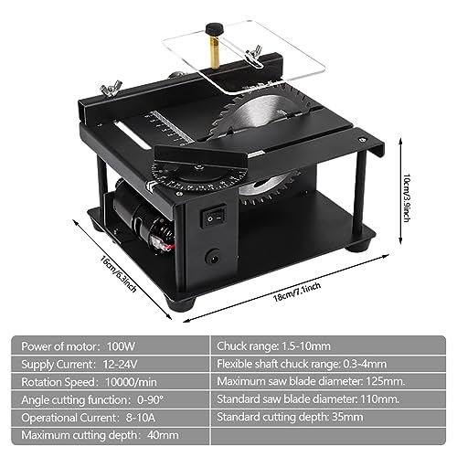 200W Mini Desktop Electric Saw, Multi-Functional Table Saw, Cutter Speed & Angle Adjustable for Wood Plastic Acrylic Cutting (Black-Basic) - Thumbnail 3