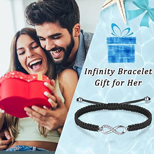 J.Endéar Infinity Bracelet for Wife Girlfriend, 925 Sterling Silver Handmade Braided Rope Adjustable Bracelet Infinite Love Valentine's Birthday Gift Jewelry