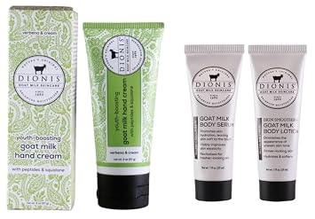 Dionis Verbena & Cream Youth Boosting Goat Milk Hand Cream, 2oz + Goat Milk Body Serum & Body Lotion, 1oz each