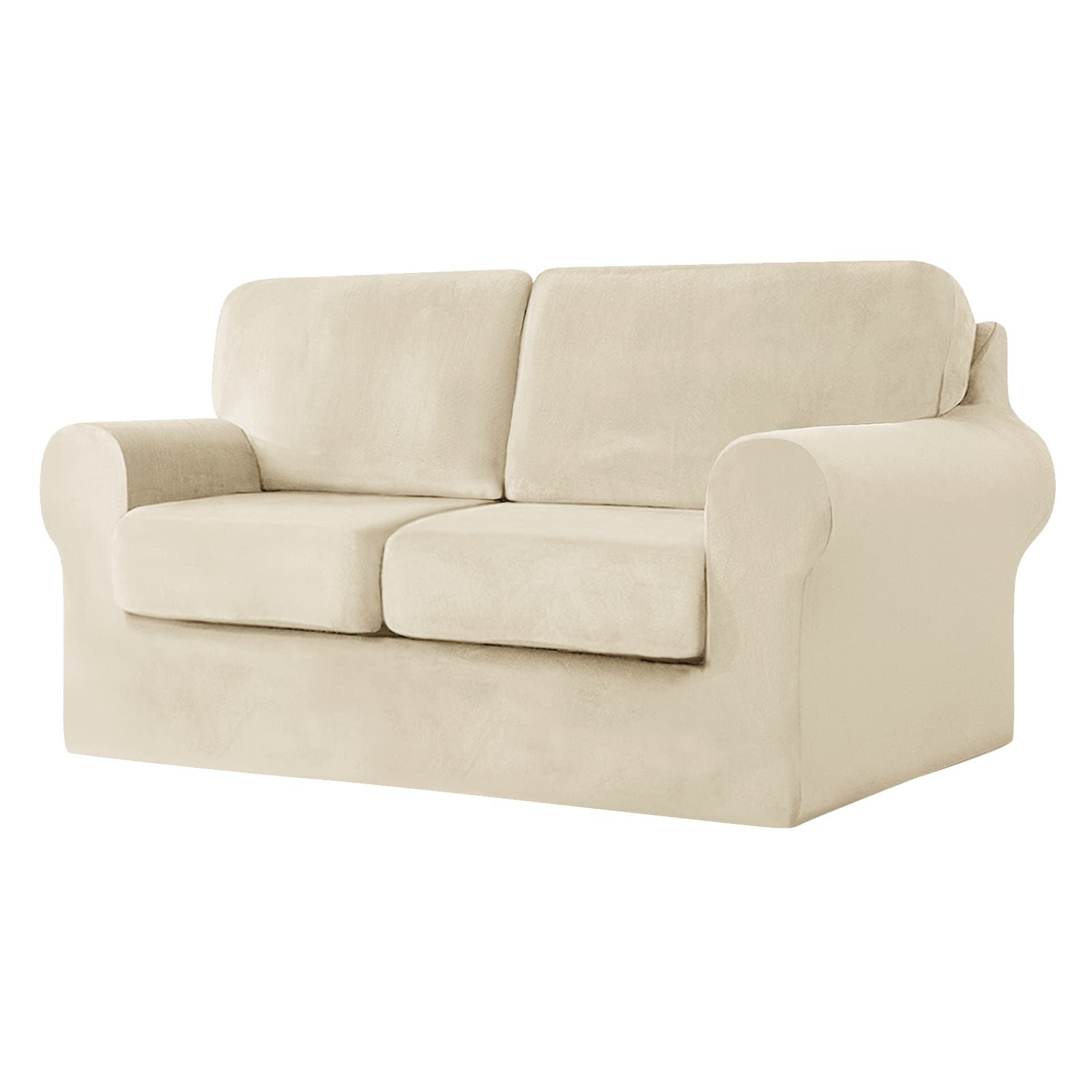 SYLC Sofa Cover with Separate Seat Cushions and Backrests Stretch Velvet Sofa Slipcover Couch Covers Furniture Protector Split Combined (Beige,Large 2 Seat Set 5 PCS)