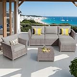 HOOOWOOO Outdoor Sectional Patio Furniture Set,Fully Assembled 6 Pieces Wicker Patio Conversation Sets,L Shape Out Door Sofa with Ottoman Deep Seat,Charcoal Gray