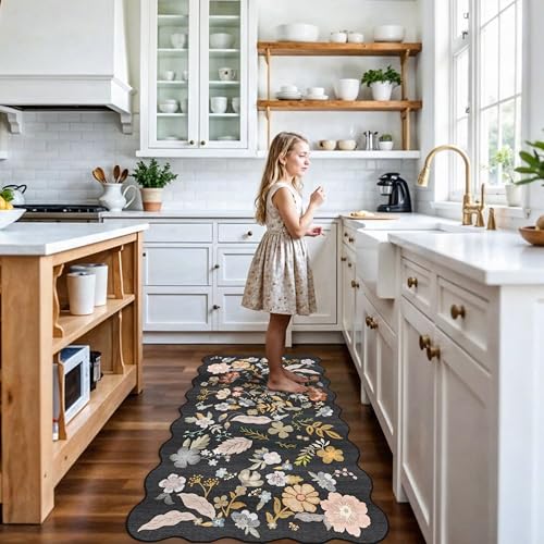 Tapete lavable 3x5 negro antideslizante boho floral miniatura 2