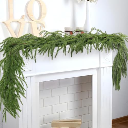 6 Ft Christmas Faux Norfolk Pine Garland - Realistic Cedar Greenery for Staircase Railings, Mantle Decoration - Dense Artificial Pine Ornament (1Pc)