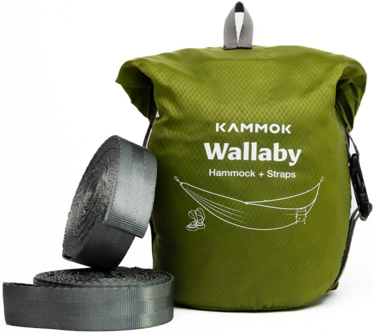 Kammok Wallaby Lightweight Hammock with Straps – Portable Hammock for Backyard, Park, Camping, Campus, Patios or Hiking – Built for Everyday Use - Durable Ripstop Nylon, Easy Setup - Fern Green