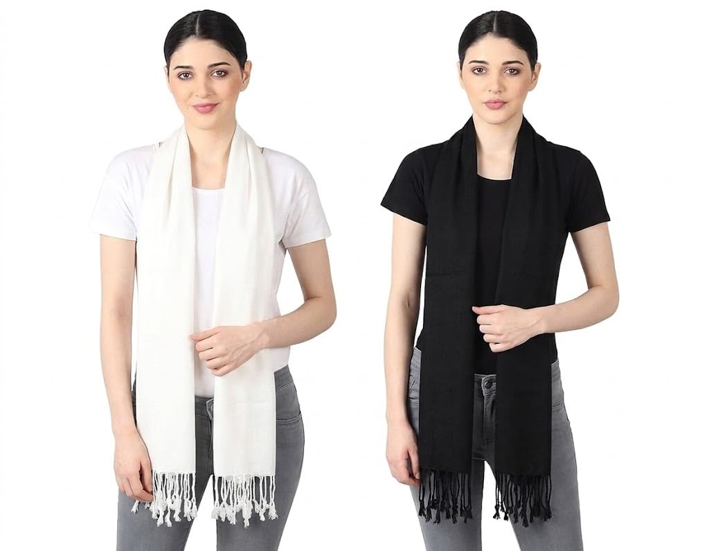 Women Summer Cotton Stole White & Black Lightweight Soft Breathable Fashion Scarf Dupatta Wrap For Casual Office Travel Daily Wear Stylish Neck Scarf For Women And Girls Ethnic Western Outfit-picture-54