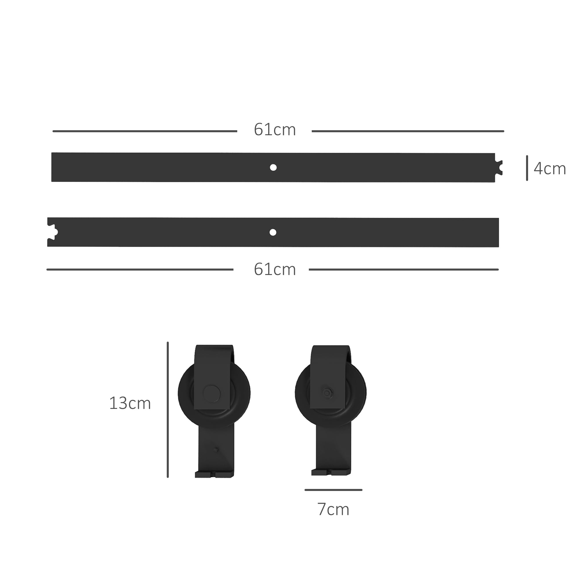 HOMCOM 122 CM Quincaillerie de Porte Coulissante Pliante 2 Portes Noir | Kit de Rails de Porte Coulissante Pliable, en Acier, avec Cintre en Forme de J
