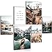 Produktbild Novart Bilder Set - AUFHÄNGFERTIG - KEIN EXTRA RAHMEN BENÖTIGT - Wald Hirsch Modern Natur Berge - Wohnzimmer Schlafzimmer N013263a