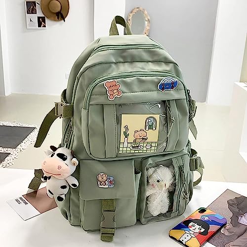 ChenLee Kawaii Backpack Rucksack Aesthetic Student Bookbags with Pin and Pendants Accessories for Teen Girls3