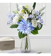 Nubry Fake Artificial Flowers in Vase,Faux Silk Dahlia Flower Bouquet Floral Arrangement Fake Pla...