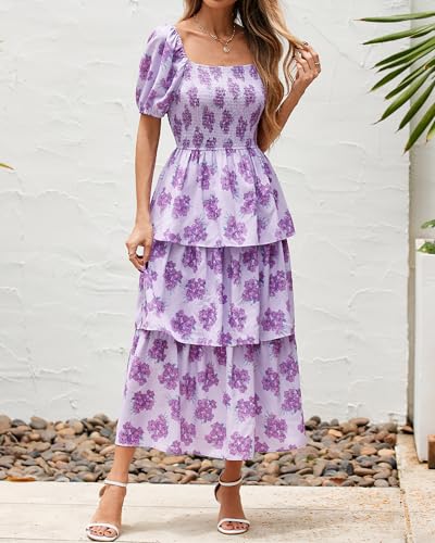 Image of BTFBM Womens Floral Smocked Summer Maxi Dresses