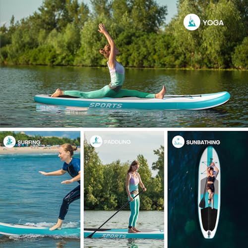Panana Inflatable Stand Up Paddle Board 10'x30’’x6’’, Premium Surfing Board Kit for Youth & Adults, SUP with Adjustable Paddle Hand Pump Fin Leash Backpack (10’x30’’× 6’’-Aqua) - Image 5