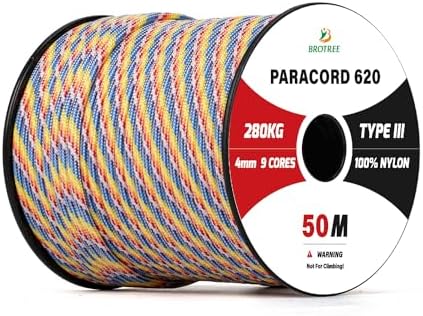 Brotree Paracord 4mm 9 Strands 100% Nylon Rope (15m-30m-50m-100m) Parachute Cord Type III for Survival, Outdoor, DIY - 280kg Breaking Load (Black, 30m)