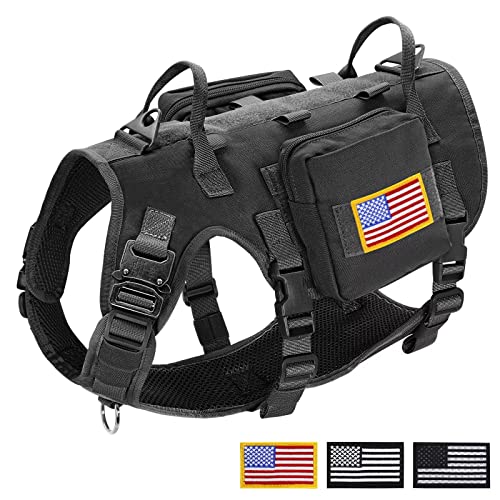 Forestpaw Tactical Dog Vest Harness,No Pulling Front Leash Clip,Adjustable Service Dog Vest With Backpack Heavy Duty For Medium Large Dogs,Black L #TOP4