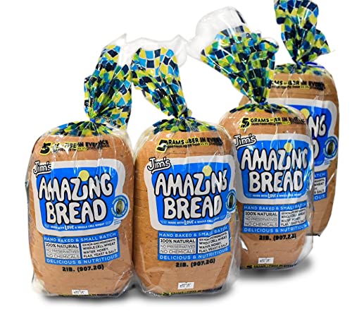 Jim's Amazing Bread - / Sliced Whole Wheat Bread 2lb / Gluten Inactive Whole Cell Wheat / 5 Grams of Fiber/ 6 All-Natural Ingredients/Healthy and Delicious – (4 Loaves)