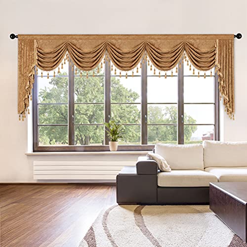 Elkca Thick Chenille Window Curtains Valance For Living Room Royal Blue Waterfall Valance For Bedroom,1 Panel (Bronze, W138) #TOP11