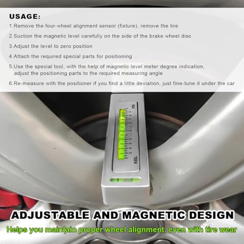 Image of Adjustable Magnetic Gauge Tool, Camber Castor Strut Wheel Alignment Gauge with Magnetic Base, Universal Automotive Wheel Alignment Tool for Car Truck RV Tire Repair (White)