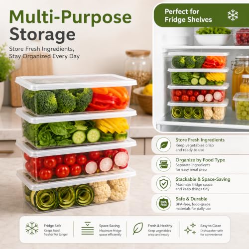 Image of Stewit Food Storage Container with Removable Drain Plate and Lid, 1500ml Clear Plastic Produce Keeper and Fridge Organizer Box for Fresh Meat, Fruits, and Vegetables (Pack Of 6, 1500 ML)