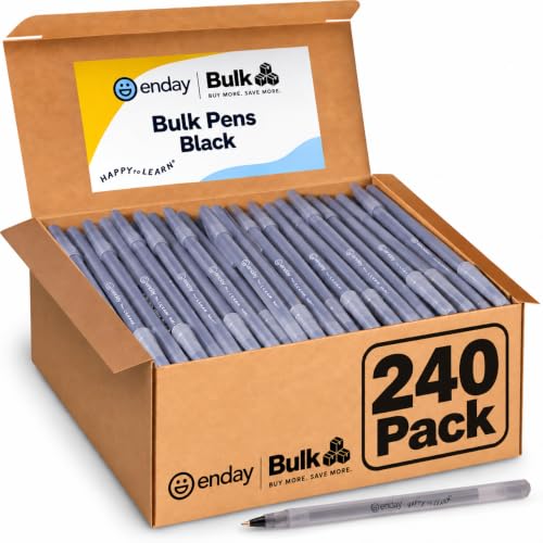Enday Black Pens Bulk - 240 Long Lasting Premium Quality Ballpoint Pens