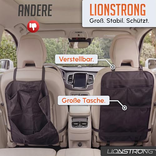 LIONSTRONG® Auto Organizer Kinder Rücksitz schwarz [WASSERDICHT] - Rückenlehnenschutz Auto Kinder universell kompatibel - Autositz Organizer - Sitzschutz Rückenlehne - große Tasche