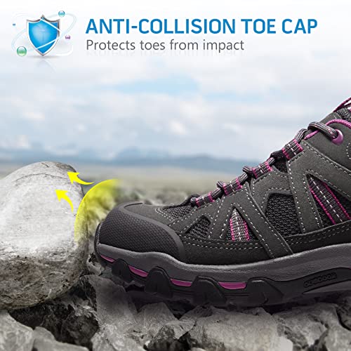 Camelsports Women's Hiking Shoes Breathable Trail Running Shoes Non-Slip Lightweight Outdoor Sneakers For Trekking Walking Dark Grey/Dark Pink #TOP3