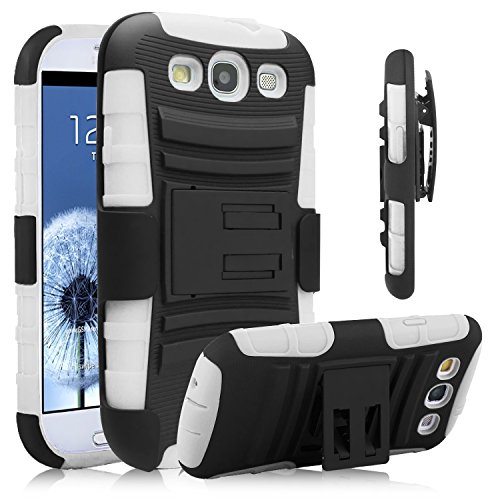 Galaxy S3 Case, Venoro [Heavy Duty] Armor Holster Defender Full Body Protective Hybrid Case Cover with Kickstand & Belt Swivel Clip for Samsung Galaxy S3 S III I9300 (Black+White)