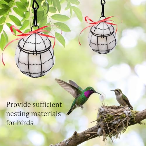 Image of Bird Nesting Material Holder Hummingbird Nesters Natural Wool ​for Wild Birds Nesting Station Bird Watching Gifts for Patio Garden Outdoor
