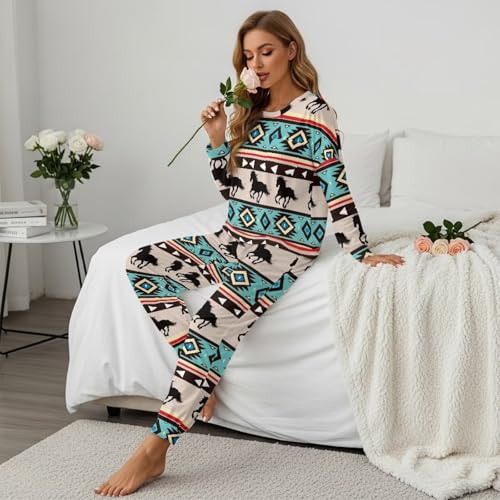 Image of Women's Pajamas Set Soft 2 Piece Loungewear Long Sleeve Pj Set Matching Sleepwear with Pockets for Women Plus Size