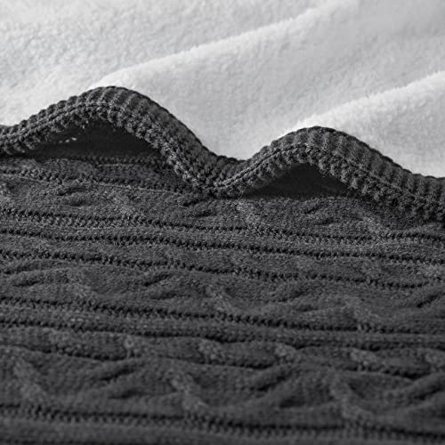 Bedfolks Cable Knit Sherpa Throw Blanket, Reversible Cozy Knitted Fleece Blankets, Thick, Soft, Warm Blanket For Couch, Sofa, Bed - 50 X 60Inches Dark Grey All Season #TOP2