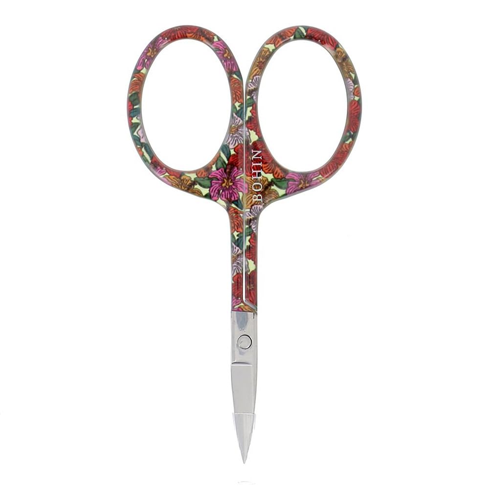 BOHIN France Display Blossom Scissors-Floral Patterns, for Embroidery and Crafting Projects, Steel, Orange, 9cm