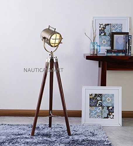 NAUTICALMART Beautiful Floor Standing SHEESHAM Wood and Brown Finish Tripod Floor LAMP
