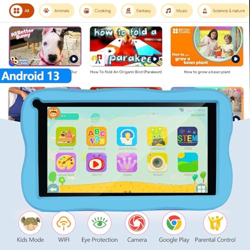 Tablet para Niños de 7 Pulgadas, Android con 8GB RAM y 64GB ROM Ampliable a 256GB, Pantalla IPS HD, WiFi 5/2.4 GHz, Control Parental, Certificado por Google, Incluye Funda Azul – Tableta Educativa - Imagen 8
