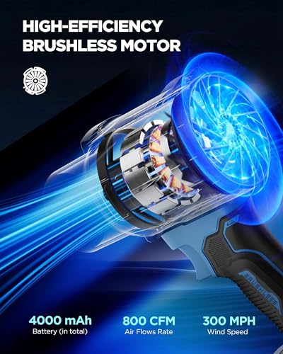 Image of Cordless Leaf Blower with Battery and Charger - Blowers for Lawn Care, As Seen On TV,Turbo Jet Electric Blower, Lightweight Handheld with Extended Nozzle, Portable for Patio & Yard-Deep Blue