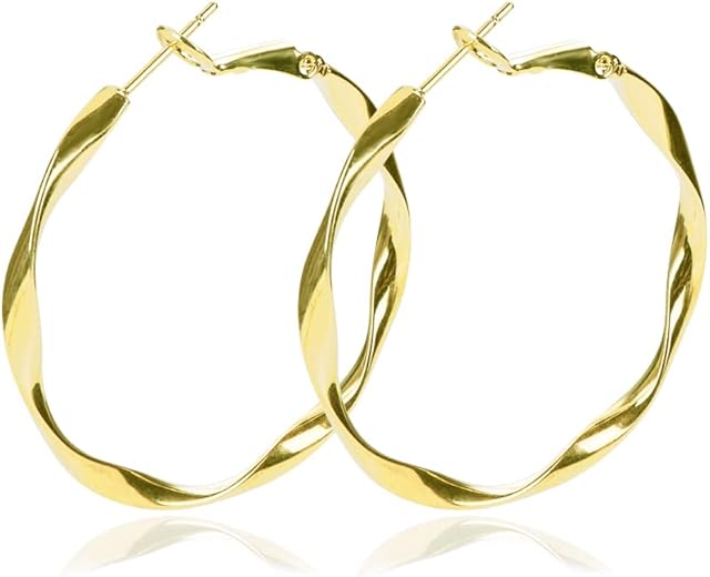 Yumay Jewellery 9ct Yellow Gold Filled Twisted Women's Hoop Earrings(40MM)