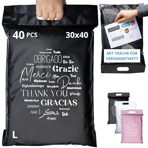 40 Versandtaschen MIT VERSANDSCHEIN - L 30x40cm - 100% UNDURCHSICHTIG/WIDERSTANDSFÄHIG - Versandtüten für Kleidung - Warensendung Umschlag für Kartons - Versandbeutel mit Griff - Versandtasche