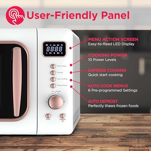 Frigidaire, 0.7 Cu. Ft. Retro Countertop Microwave Oven, 700W Compact Microwave with 8 Auto Cook Menus, Auto Defrost, 5 Power Levels, LED Display, Glass Turntable, White-RoseGold - Image 2