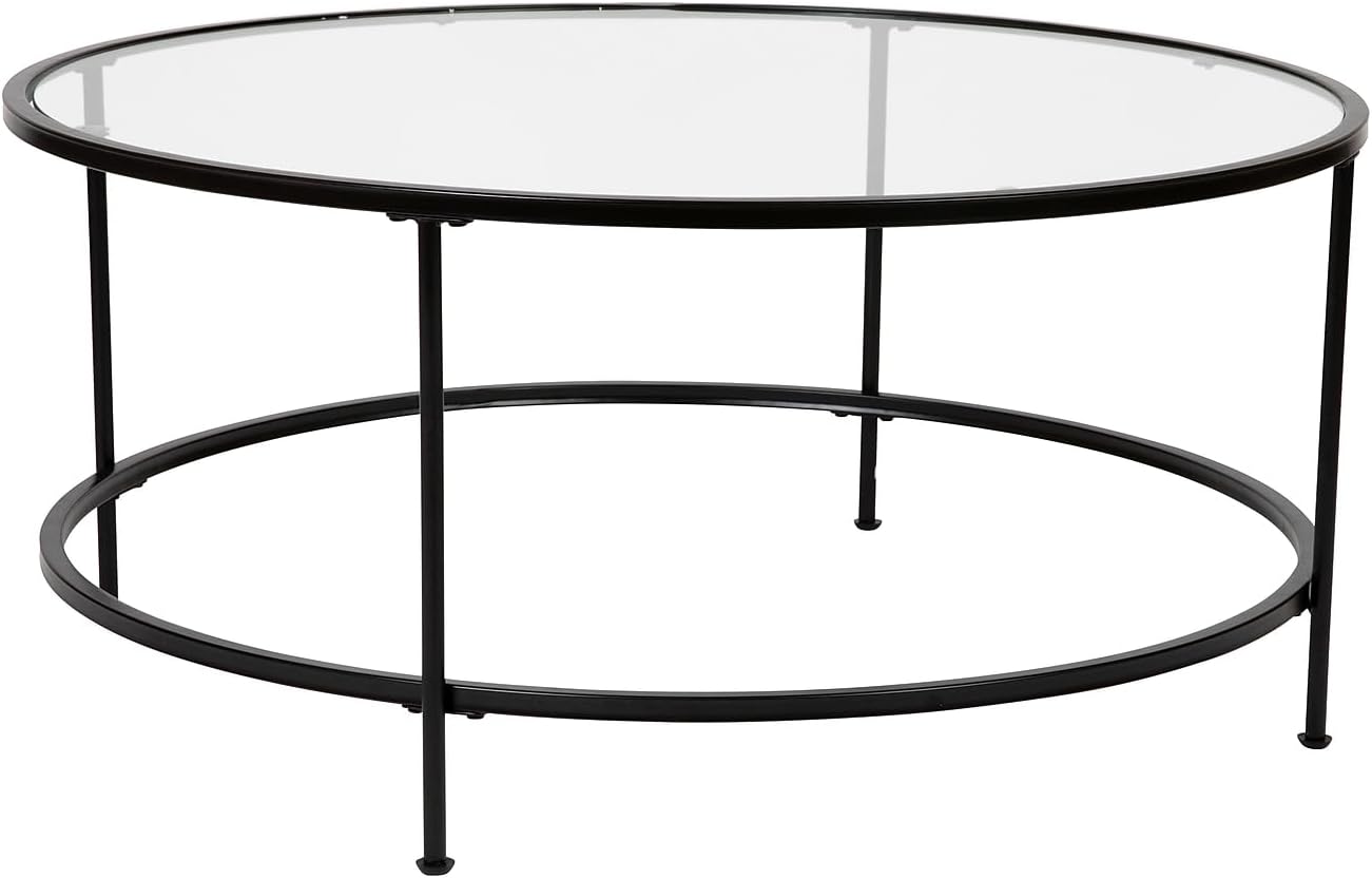Flash Furniture Astoria Collection Round Coffee Table - Modern Clear Glass Coffee Table - Matte Gold Frame