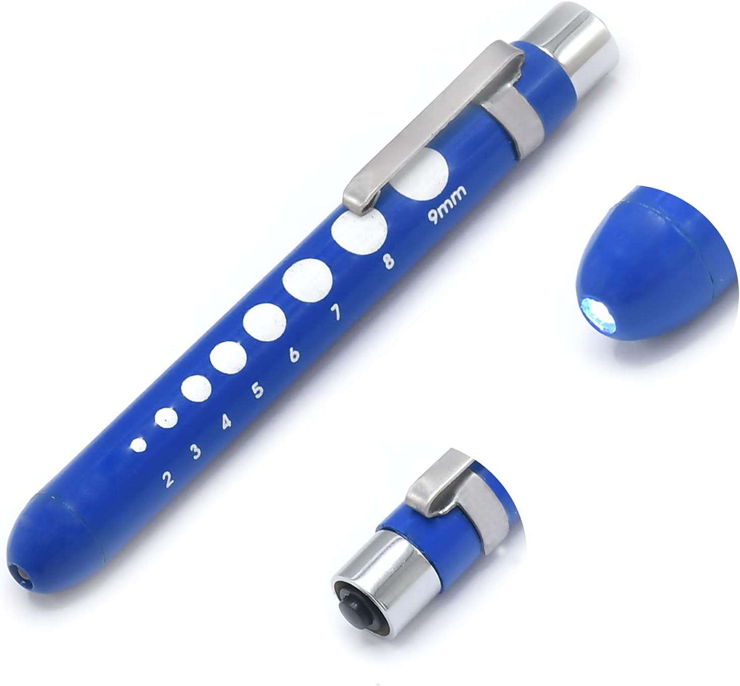 OdontoMed2011 Medical Pen Lights for Nurses Doctors, Reusable LED Medical Penlight Flashlight with Pupil Gauge, White Light, Royal Blue Color Penlight