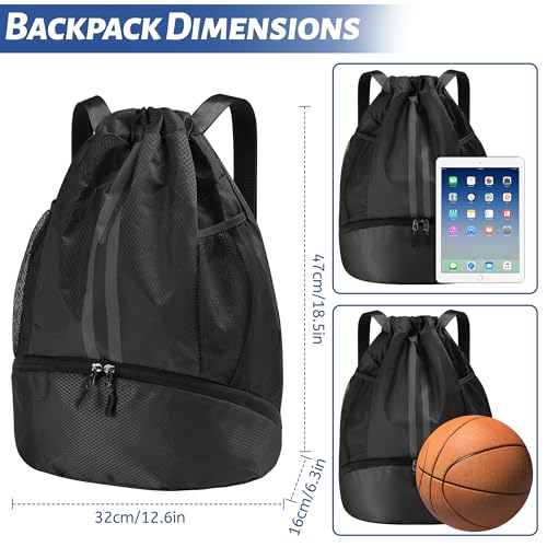 Mochila playa para hombres y mujeres, mochila cuerdas, con compartimento para zapatos y bolsillo húmedo/seco, mochila deportiva para baloncesto, fútbol y deportes - imagen 2