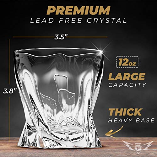 Whiskey Glasses And Whiskey Bullets - Premium Whiskey Glass Set, 2 Glasses For Scotch Or Bourbon In Gift Box | Stainless Steel Whisky Stones Shaped Like Bullets | Bar Set For Man Cave (Twist Glasses) #TOP1