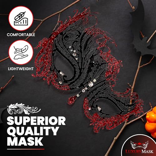 Image of Metal Filigree Masquerade Mask for Women - Swan Style Mask with Rhinestones for Mardi Gras, Prom, Halloween & Venetian Party
