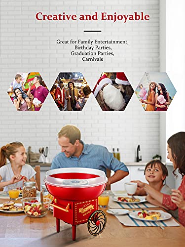 Zuckerwattemaschine für Zuhause, Rot Cotton Candy Machine In Retro-Design,500W Zuckerwatten-Maker, Inkl. Messlöffel und… – Bild 3