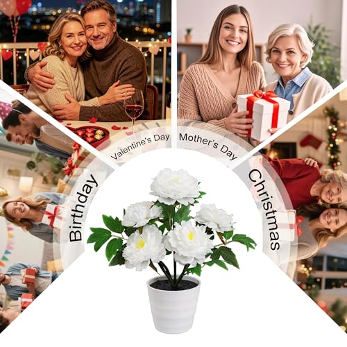 Image of White Peony Artificial Flower Lamp, Night Light for Bedroom Wedding Bar Coffee Shop Decor, Christmas Valentines Mothers Day Anniversary Birthday Gifts for Women Mom Grandma Wife Friend