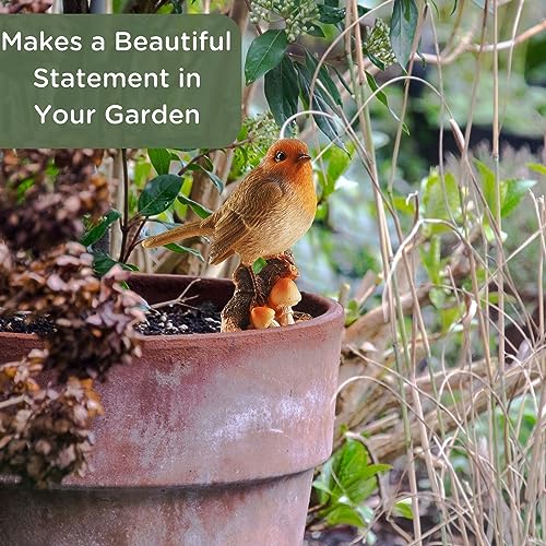 Muldale Robin Garden Ornament with Mushrooms - Lifelike Red Bird Figurine - 13cm Resin Statue - Great for Outdoor - Cute Robin Gifts - Image 2